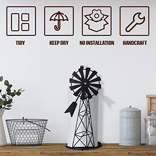 Vesici Windmill Paper Towel Holder Western Decor Metal Farmhouse Paper Towel Holder Countertop Farm Vintage Rustic Country Style Kitchen Paper Towel Rack for Kitchen Bathroom Home Decor, 14.4 Inch