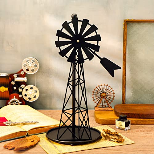 Vesici Windmill Paper Towel Holder Western Decor Metal Farmhouse Paper Towel Holder Countertop Farm Vintage Rustic Country Style Kitchen Paper Towel Rack for Kitchen Bathroom Home Decor, 14.4 Inch