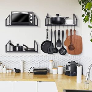 Giikin Hanging Pot Rack Set of 2, Kitchen Wall Mounted Pot and Pan Hanger Rack Organizer, Wall Storage Shelves for Household Utensils and Cookware Holder with 16 S Hooks(Black)