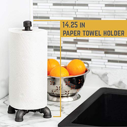 PIPE DÉCOR Rustic Industrial Pipe Paper Towel Holder Heavy Duty DIY Style, Free Standing Kit, Modern Chic Industrial Steel Grey, Commercial Grade Metal