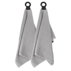 ritz premium hook and hang towel (2-pack), 18″ x 28″, long-lasting and durable rubber hook, highly absorbent and super soft hand cloths for kitchen, bathroom, or laundry room, titanium
