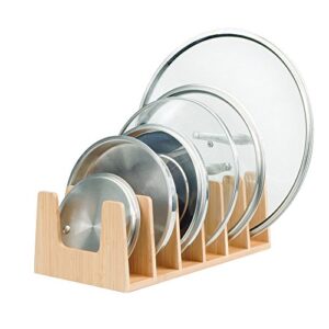 mobilevision bamboo pot lid holder organizer for storage in cabinets or kitchen countertops and cupboards