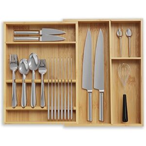 ulg expandable bamboo kitchen drawer organizer, adjustable cutlery tray silverware organizer with removable drawer dividers, drawer dividers organizer for silverware, kitchen utensils, office storage