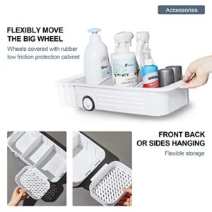 Under Sink Caddy Organizer with Pull Out Fridge Storage Bins Basket for Kitchen Bathroom and Cabinet (8" Wide, White)