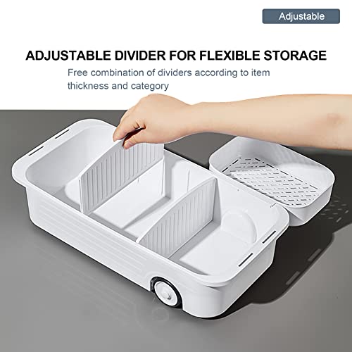 Under Sink Caddy Organizer with Pull Out Fridge Storage Bins Basket for Kitchen Bathroom and Cabinet (8" Wide, White)