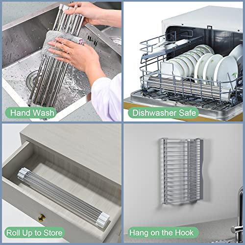 ZYDBB Roll Up Dish Drying Rack (17.1" x 13.1") with Dish Rack Over The Sink, Sink Drying Rack, Drying Rack for Kitchen Counter, 304 Stainless Steel Drying Rack for Kitchen Sink