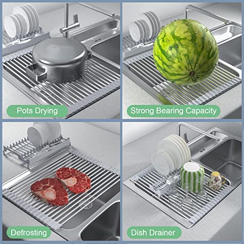 ZYDBB Roll Up Dish Drying Rack (17.1" x 13.1") with Dish Rack Over The Sink, Sink Drying Rack, Drying Rack for Kitchen Counter, 304 Stainless Steel Drying Rack for Kitchen Sink