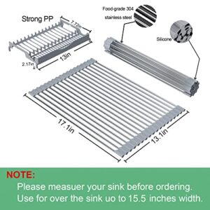 ZYDBB Roll Up Dish Drying Rack (17.1" x 13.1") with Dish Rack Over The Sink, Sink Drying Rack, Drying Rack for Kitchen Counter, 304 Stainless Steel Drying Rack for Kitchen Sink