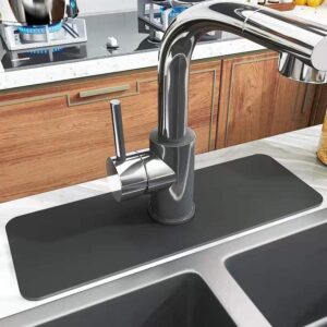 (2 PCS) KitchenGuard Sink Faucet drip Catcher mat | Absorbent Splash Behind Handle Guard Tray Rack | Kitchen Bathroom Dish Organizer Drying Counter top Protector, 15x5.5x0.2