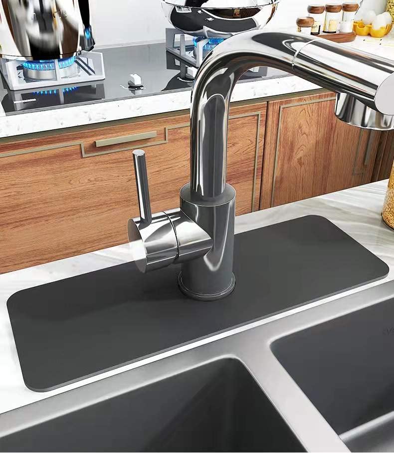 (2 PCS) KitchenGuard Sink Faucet drip Catcher mat | Absorbent Splash Behind Handle Guard Tray Rack | Kitchen Bathroom Dish Organizer Drying Counter top Protector, 15x5.5x0.2