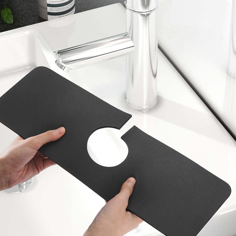 (2 PCS) KitchenGuard Sink Faucet drip Catcher mat | Absorbent Splash Behind Handle Guard Tray Rack | Kitchen Bathroom Dish Organizer Drying Counter top Protector, 15x5.5x0.2