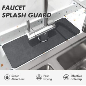 (2 PCS) KitchenGuard Sink Faucet drip Catcher mat | Absorbent Splash Behind Handle Guard Tray Rack | Kitchen Bathroom Dish Organizer Drying Counter top Protector, 15x5.5x0.2