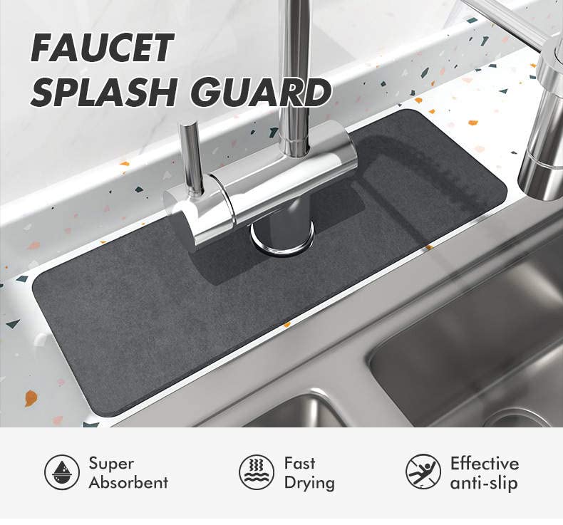 (2 PCS) KitchenGuard Sink Faucet drip Catcher mat | Absorbent Splash Behind Handle Guard Tray Rack | Kitchen Bathroom Dish Organizer Drying Counter top Protector, 15x5.5x0.2