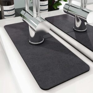 (2 PCS) KitchenGuard Sink Faucet drip Catcher mat | Absorbent Splash Behind Handle Guard Tray Rack | Kitchen Bathroom Dish Organizer Drying Counter top Protector, 15x5.5x0.2