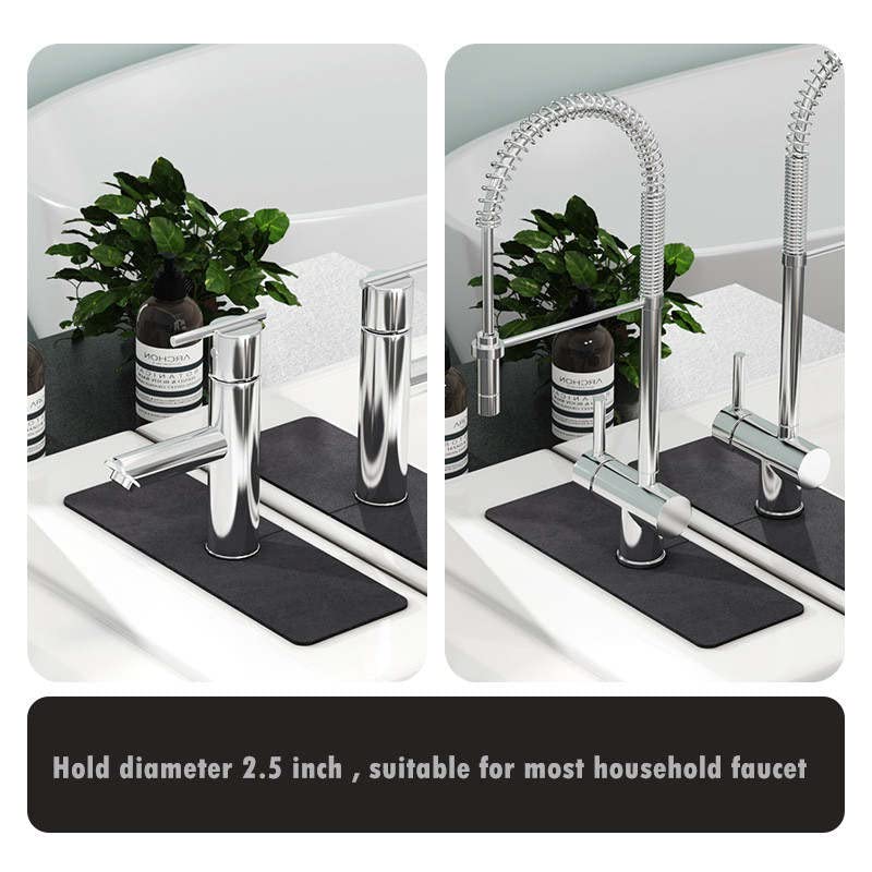 (2 PCS) KitchenGuard Sink Faucet drip Catcher mat | Absorbent Splash Behind Handle Guard Tray Rack | Kitchen Bathroom Dish Organizer Drying Counter top Protector, 15x5.5x0.2