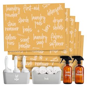 talented kitchen 141 laundry room labels for jars and containers, preprinted white script stickers for linen closet, bathroom organization, cleaning supplies (water resistant)