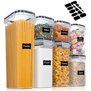 mdhand airtight food storage containers set with lids cereal containers storage, kitchen food storage with labels & pen, bpa free stackable food containers storage, 14 pack(7 containers + 7 lids)