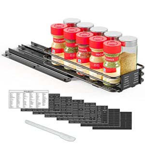 spaceaid pull out spice rack organizer for cabinet, heavy duty slide out seasoning kitchen organizer, cabinet organizer, with labels and chalk marker, 4.5″ w x10.75 d x2.5 h, 1 drawer 1-tier