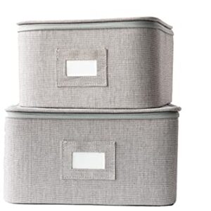 In This Space Grey Twill Hard Shell(tm) Two Square China Plates Storage Container With Secure Lid for dinner round or square plates (11.5” and 9.5”)