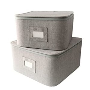 In This Space Grey Twill Hard Shell(tm) Two Square China Plates Storage Container With Secure Lid for dinner round or square plates (11.5” and 9.5”)