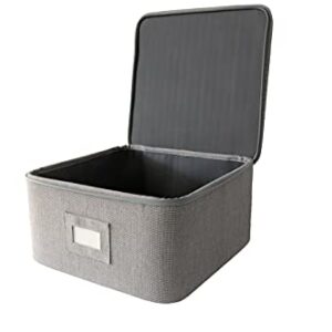 In This Space Grey Twill Hard Shell(tm) Two Square China Plates Storage Container With Secure Lid for dinner round or square plates (11.5” and 9.5”)