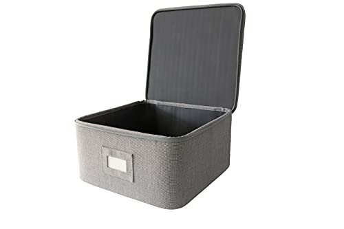 In This Space Grey Twill Hard Shell(tm) Two Square China Plates Storage Container With Secure Lid for dinner round or square plates (11.5” and 9.5”)