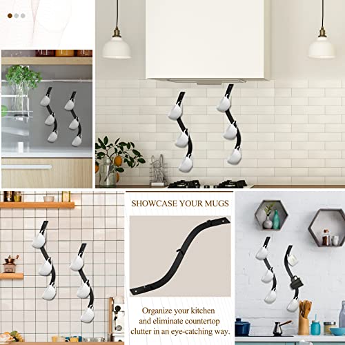 4 Pack Coffee Mug Wall Rack Mounted with 12 Hooks S Curve Metal Coffee Cup Rack Wall Hanging Holder for Coffee Bar Kitchen Coffee Corner Station Decor Display