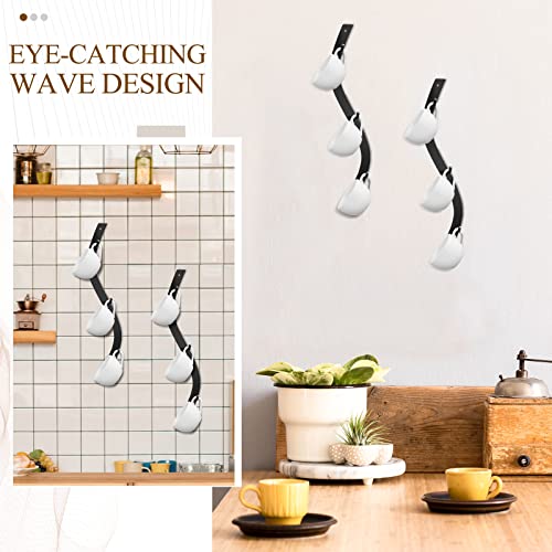 4 Pack Coffee Mug Wall Rack Mounted with 12 Hooks S Curve Metal Coffee Cup Rack Wall Hanging Holder for Coffee Bar Kitchen Coffee Corner Station Decor Display