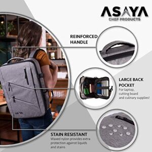 Asaya Chef Knife Backpack with 20 Pocket Knife Roll Bag - Over 30 Pockets for Knives and Kitchen Utensils - Stain Resistant Waxed Nylon - Padded for Extra Protection - Knives Not Included (Grey)