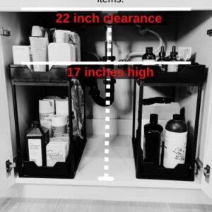 Under Sink Organizer and Storage (Top & Bottom Slide) | Bottom Fits Tall Items |2 Pack Kitchen Bathroom Sink Organizer Basket Storage with Dual Sliding Drawers - For Larger Sinks, Black