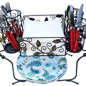 Maypes Utensil Caddy - Silverware Caddy or Napkin, Cutlery and Plate Holder - The Ideal 2-Piece Portable Outdoor Kitchen Accessories Buffet Organizer for Picnics, Camping, Barbecue, Parties and Events