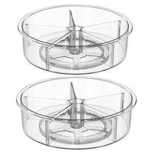 SANNO 12" Divided Lazy Susan Turntable Storage Container for Kitchen Cabinet, Pantry, Refrigerator, Countertop Food Safe Turntable Spice Rack for Cupboard,Spinning Organizer for Food Pouches-Set of 2