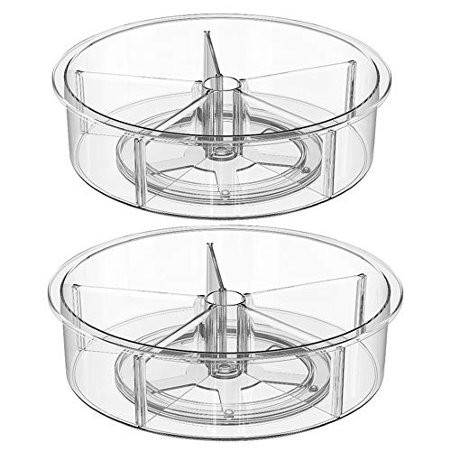 SANNO 12" Divided Lazy Susan Turntable Storage Container for Kitchen Cabinet, Pantry, Refrigerator, Countertop Food Safe Turntable Spice Rack for Cupboard,Spinning Organizer for Food Pouches-Set of 2