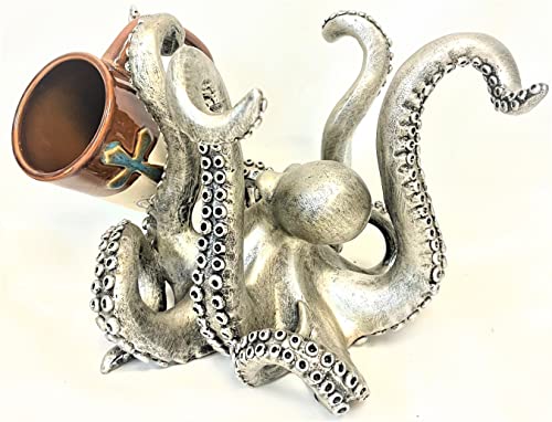 Vintage Style Octopus Coffee Mug Tea Cup Holder in Silver Tone Kitchen Dining Coffee Bar Statue Accessory