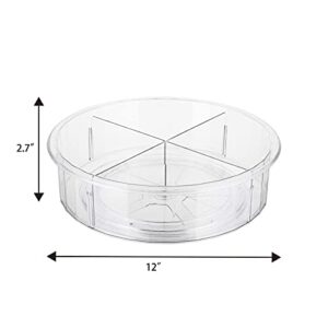 TOPZEA 2 Pack Divided Lazy Susan Turntable, 12 Inch Divided Spinning Storage Container Kitchen Organizer for Cabinets, Pantry, Countertops, Fridge, Bathroom, 4 Compartments, Clear