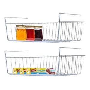 2 pack under shelf basket, metal wire undershelf storage baskets for cabinet thickness max 1.2 inch, space saving hanging organization for cupboard kitchen counter pantry bookshelf, chrome