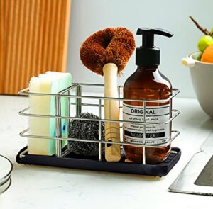pfctrjr steel kitchen sponge holder,kitchen sink organizer sink caddy, dish brush soap holder kitchen sink counter (black)