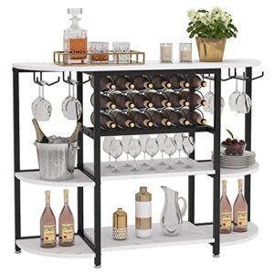 Tribesigns Wine Rack Table, 47 Inch Modern Wine Bar Cabinet with Storage, Freestanding Floor Bar Cabinet for Liquor and Glasses for Home Kitchen Dining Room, White