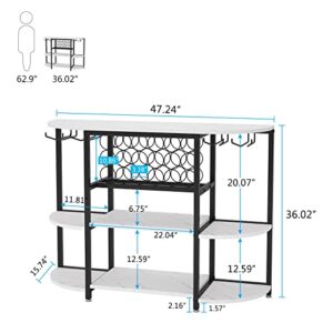 Tribesigns Wine Rack Table, 47 Inch Modern Wine Bar Cabinet with Storage, Freestanding Floor Bar Cabinet for Liquor and Glasses for Home Kitchen Dining Room, White