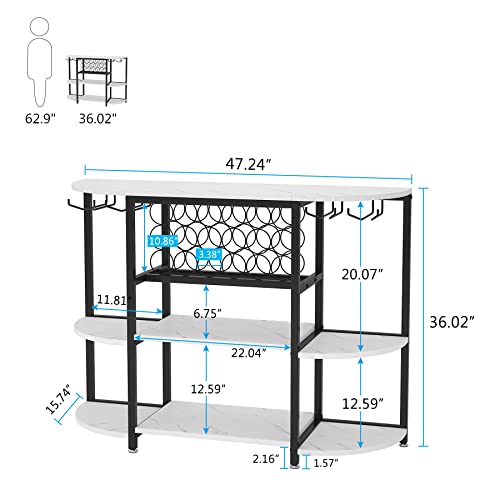 Tribesigns Wine Rack Table, 47 Inch Modern Wine Bar Cabinet with Storage, Freestanding Floor Bar Cabinet for Liquor and Glasses for Home Kitchen Dining Room, White