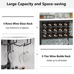 Tribesigns Wine Rack Table, 47 Inch Modern Wine Bar Cabinet with Storage, Freestanding Floor Bar Cabinet for Liquor and Glasses for Home Kitchen Dining Room, White