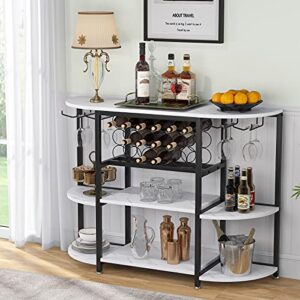 Tribesigns Wine Rack Table, 47 Inch Modern Wine Bar Cabinet with Storage, Freestanding Floor Bar Cabinet for Liquor and Glasses for Home Kitchen Dining Room, White