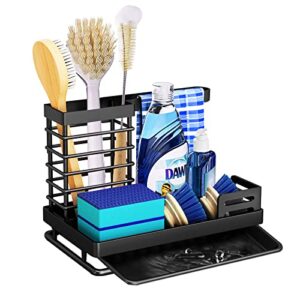 meritpick sink caddy kitchen sink organizer, sponge holder for kitchen sink, kitchen sink sponge holder with removable drain pan for sponge, brush, bottles,dish soap (a)