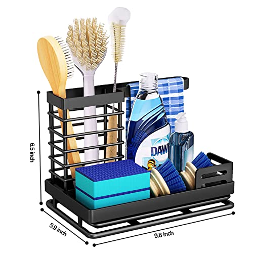 Meritpick Sink Caddy Kitchen Sink Organizer, Sponge Holder for Kitchen Sink, Kitchen Sink Sponge Holder with Removable Drain Pan for Sponge, Brush, Bottles,Dish Soap (A)