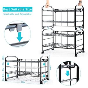 AULEDIO Adjustable Water Bottle Organizer Storage, 2-Tier Stackable Water Bottle Holder Rack, Black(2 Pack)