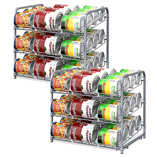 Vrisa 2 Pack Can Organizer for Pantry Stackable Can Storage Dispenser Holds Up to 72 Cans Can Holders for Kitchen Pantry Cabinet Silver