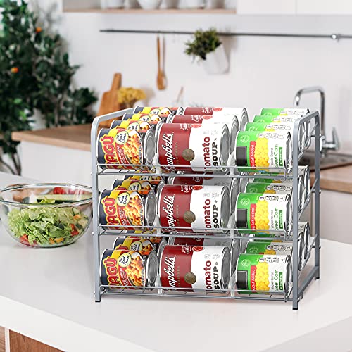 Vrisa 2 Pack Can Organizer for Pantry Stackable Can Storage Dispenser Holds Up to 72 Cans Can Holders for Kitchen Pantry Cabinet Silver