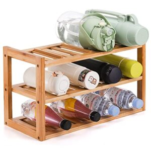 zeayea water bottle organizer, bamboo water bottle holder stand, 3-tier bottle storage rack for kitchen countertop, pantry, cabinet, tabletop