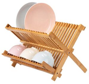 lawei collapsible bamboo dish drying rack – plate holder dish rack cup drying strainer for dish, plate, bowls, cup