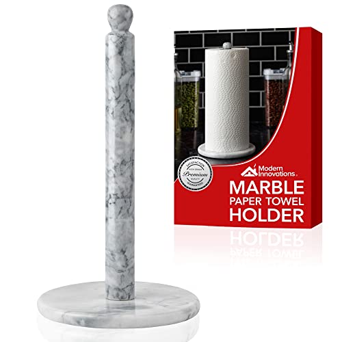 Modern Innovations Marble Paper Towel Holder Countertop Stand in White, for Kitchen and Bathroom, Heavy-Weight, Free-Standing, Fits Standard or Jumbo-Sized Roll